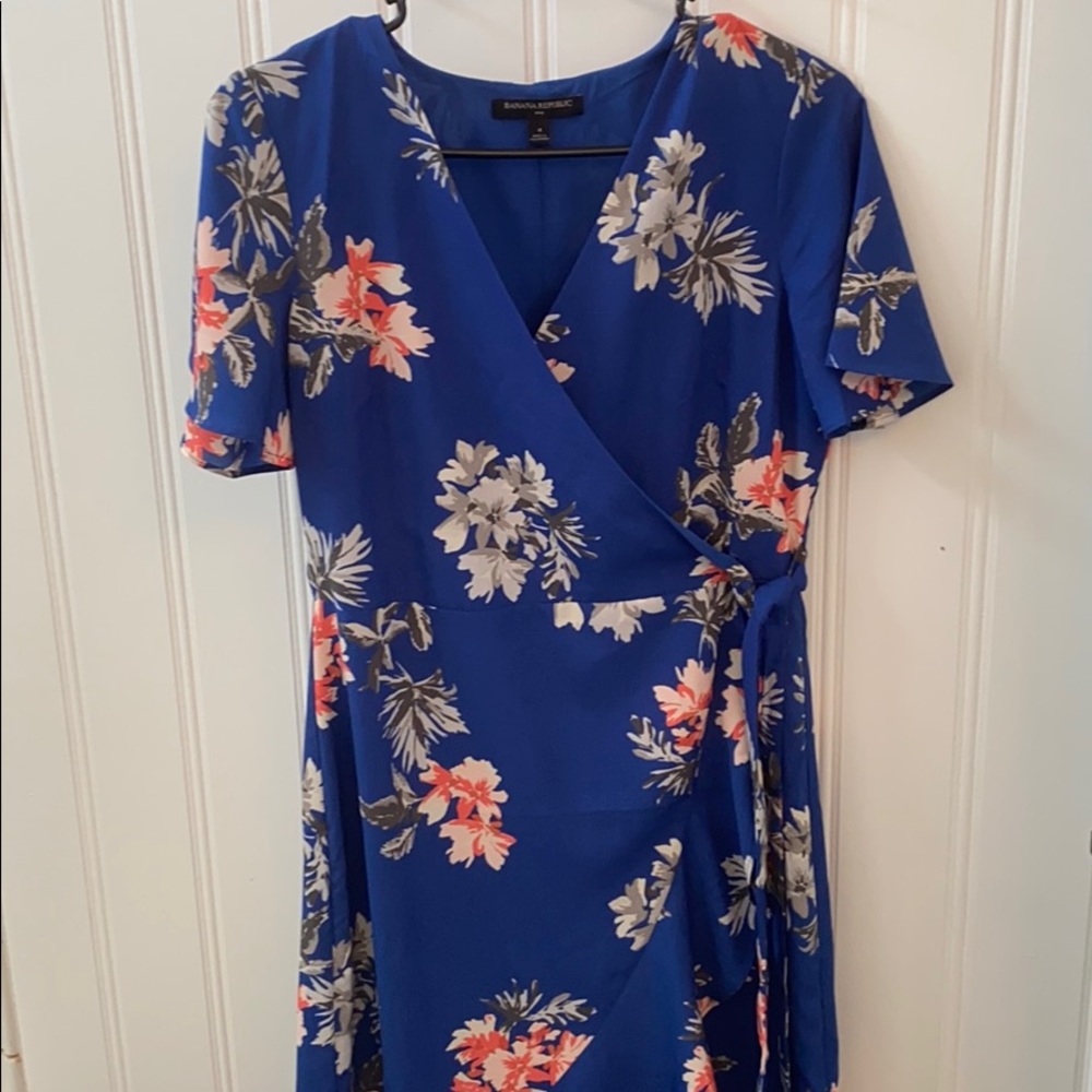 Blue floral wrap dress